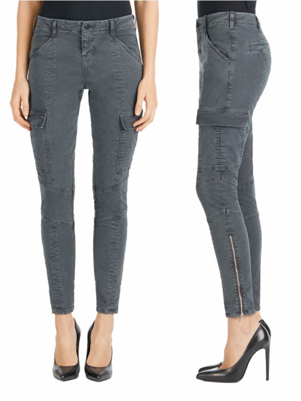 J Brand Houlihan Skinny Cargo Pants Gray Peached Sateen Ankle Zip Sz 27
